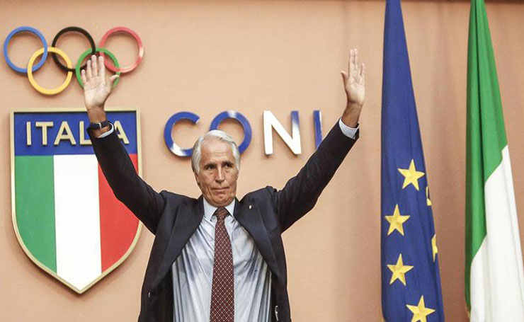 Italian Olympic Committee (CONI) President Giovanni Malagò (C) holds a press conference in Rome, Italy, 21 September 2016, following the announcement of Rome's Mayor Virginia Raggi to drop the bid to host the Olympic Games in 2024.
ANSA/GIUSEPPE LAMI